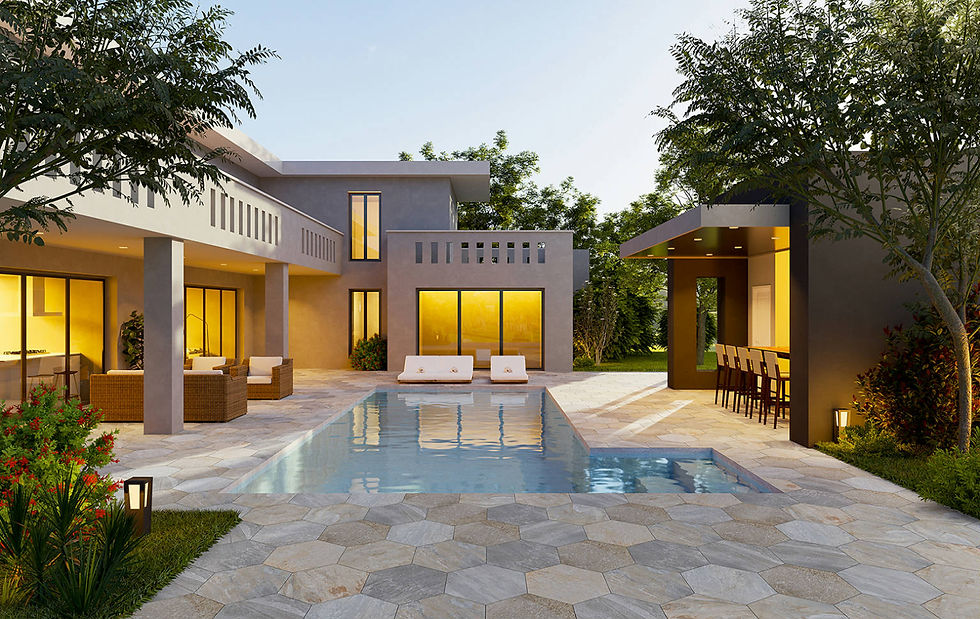 carrelage terrasse et piscine hexagonal