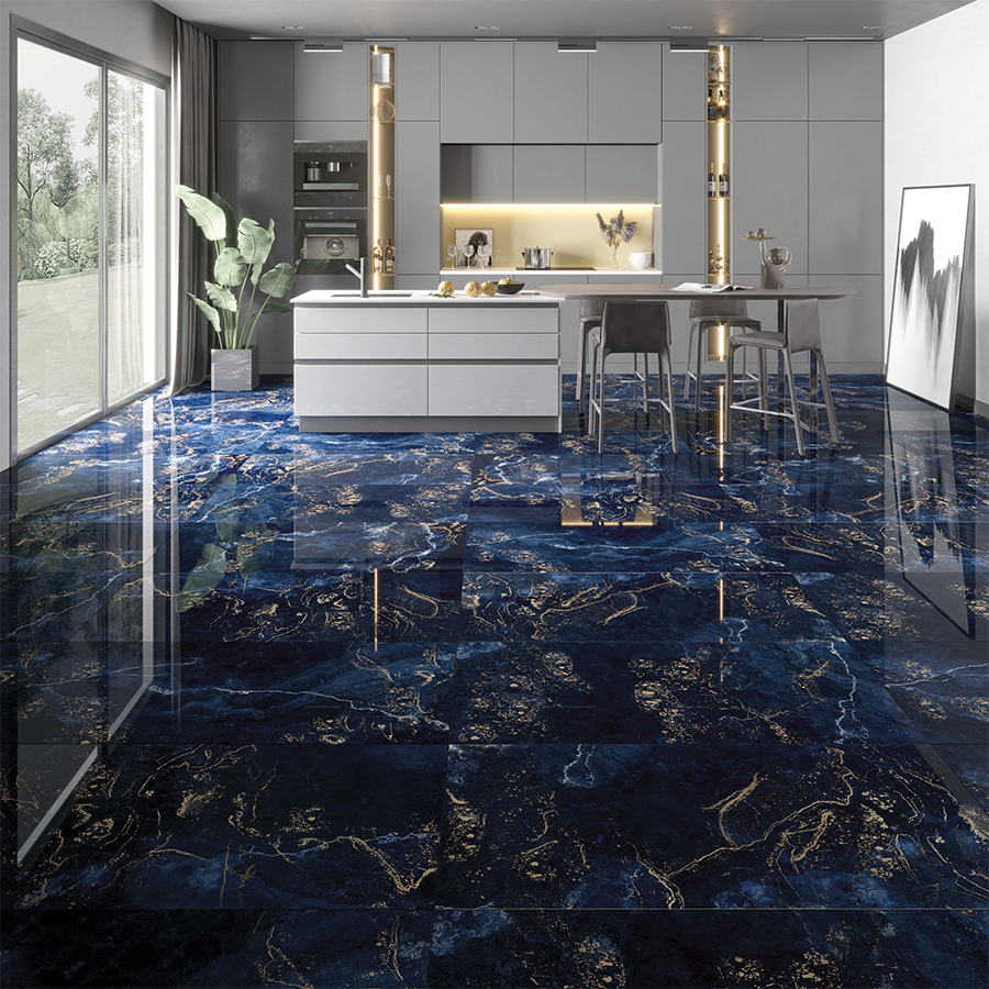 Carrelage effet Marbre Bleu et Or Stellar Blue Oro