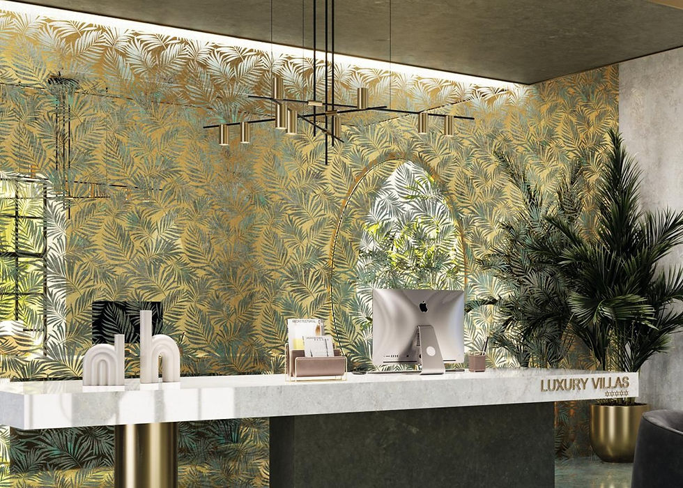 Carrelage Decor Fleuri sur fond miroir Manila de Dune Ceramics