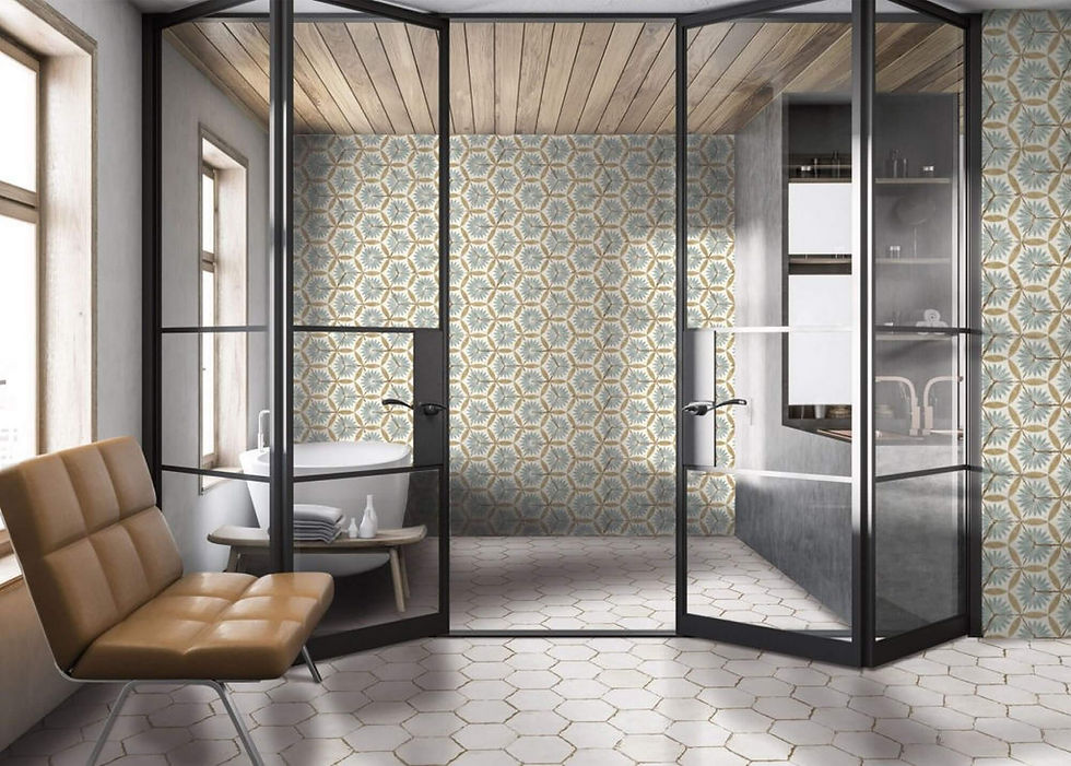 Carrelage Hexagonal effet Carreaux de Ciment Bohemia Lino White de Nanda Tiles