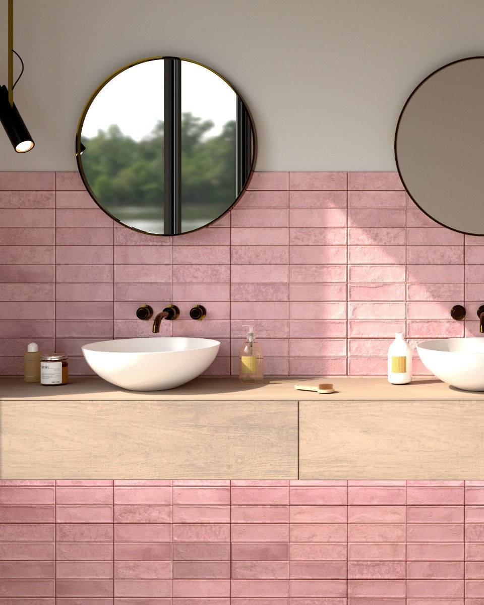Carrelage effet Zellige Nexti Pink brillant de Ecoceramic