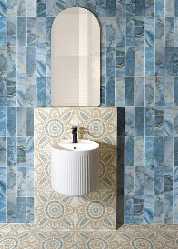 Carrelage effet Zellige Chloe Aqua 10x30 cm de Mainzu