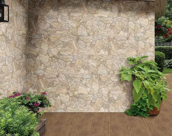 Terrasse avec un Carrelage effet pierre