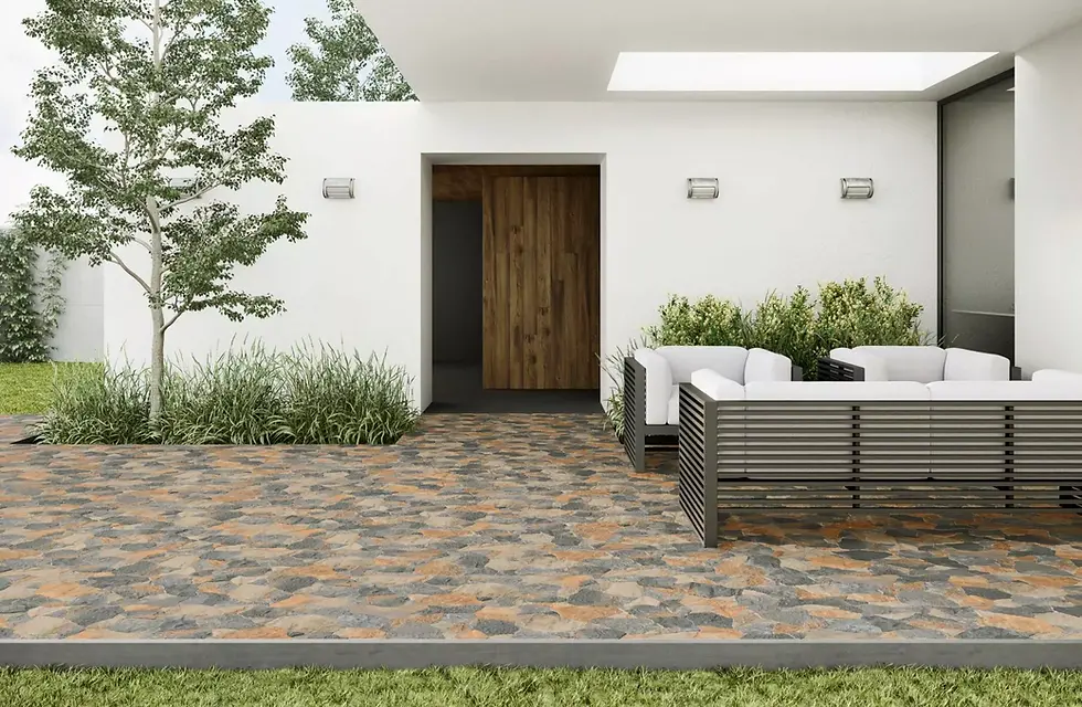 Terrasse avec un Carrelage effet pierre