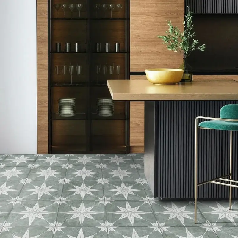 Carrelage effet carreau de ciment Estrella Fundo Verde Claro