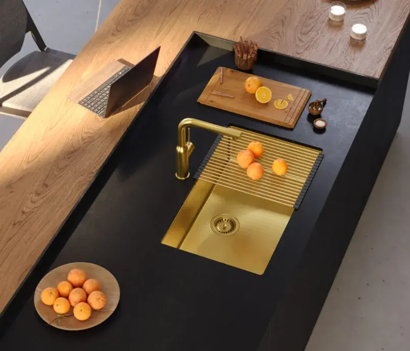 Evier de cuisine en acier Inoxydable Or