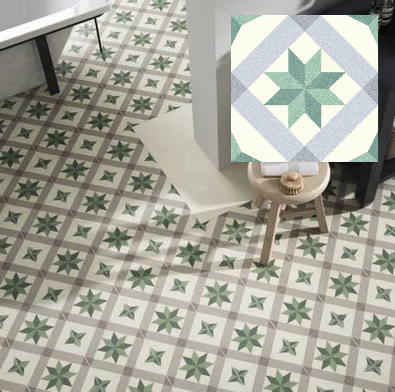 Carrelage Effet Carreau de Ciment Riviera Menton Green 25x25 cm de Codicer