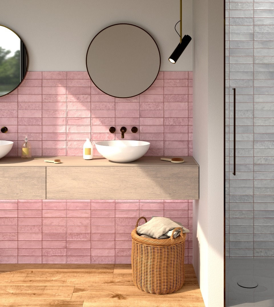 Carrelage effet Zellige Nexti Pink brillant de Ecoceramic