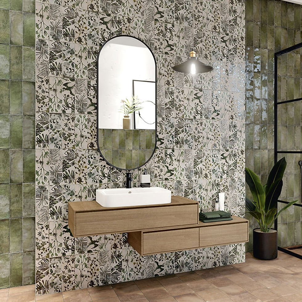 Carrelage effet Zellige decor fleuri Arkas 10x30 cm de Mainzu
