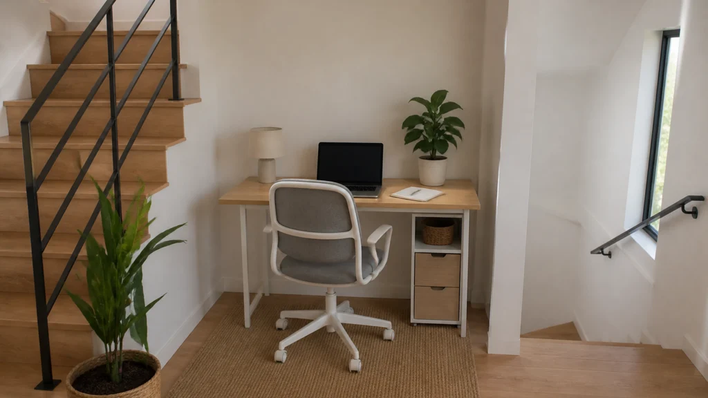 Illustration éditoriale pour l’article « Réussir l'aménagement d'un palier en bureau fonctionnel »