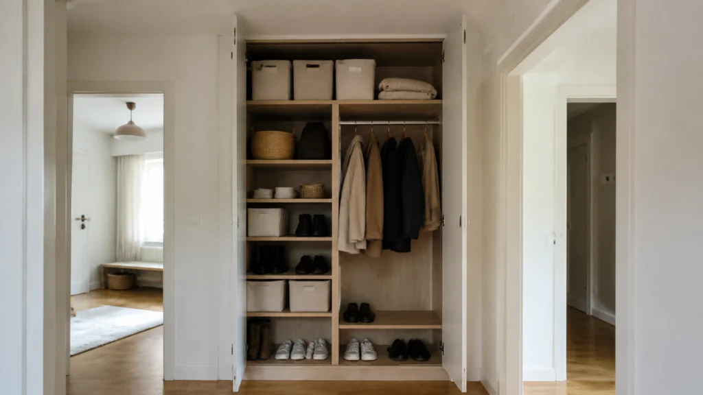 Illustration éditoriale pour l’article « Réussir l'aménagement d'un placard de couloir sur mesure »