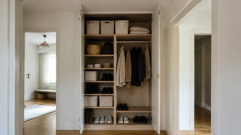 Illustration éditoriale pour l’article « Réussir l'aménagement d'un placard de couloir sur mesure »