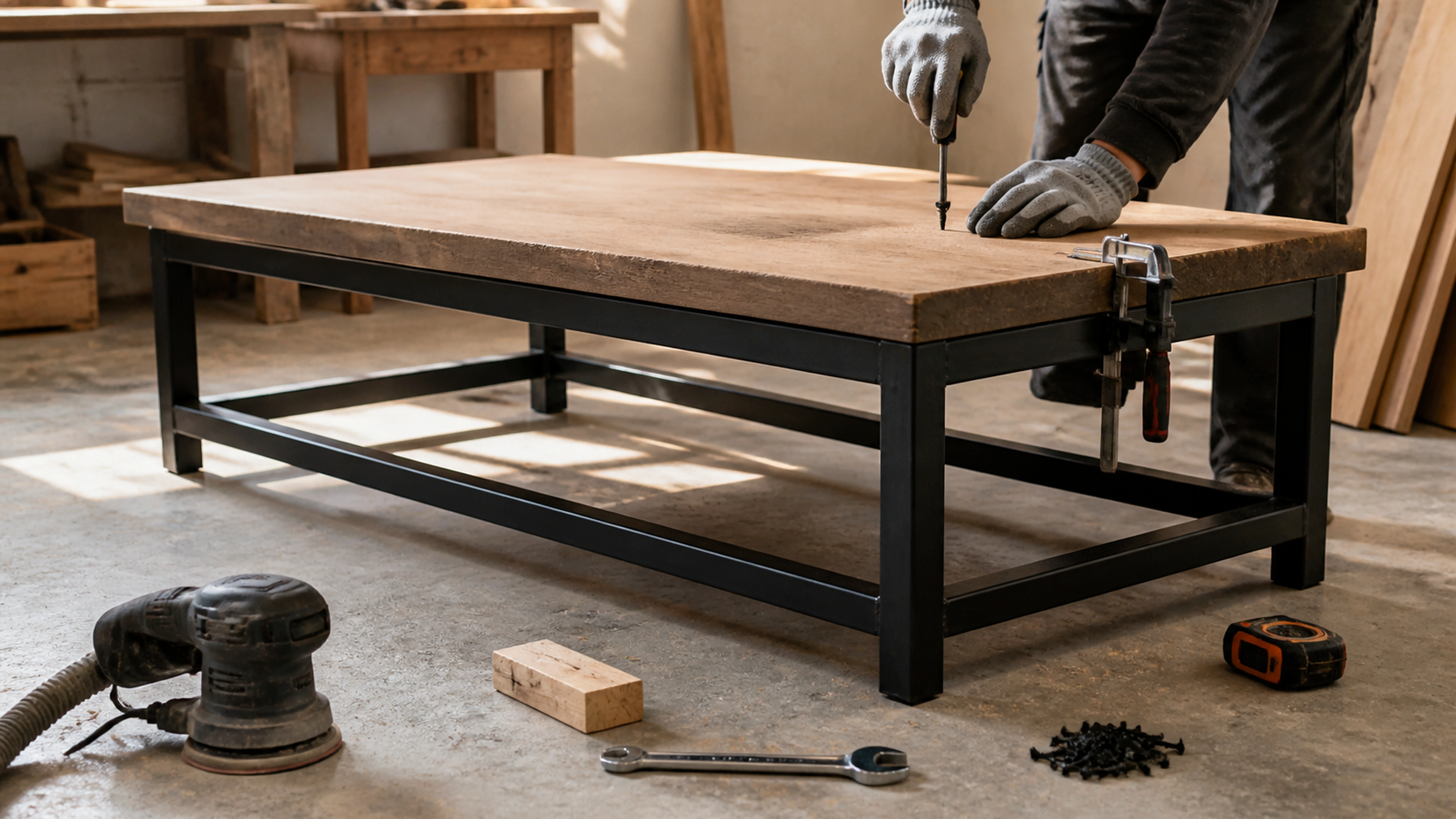 Illustration éditoriale pour l’article « Comment fabriquer une table basse style industriel robuste »