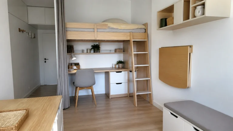 Illustration éditoriale pour l’article « Comment aménager un studio de 10m2 pour gagner de la place »