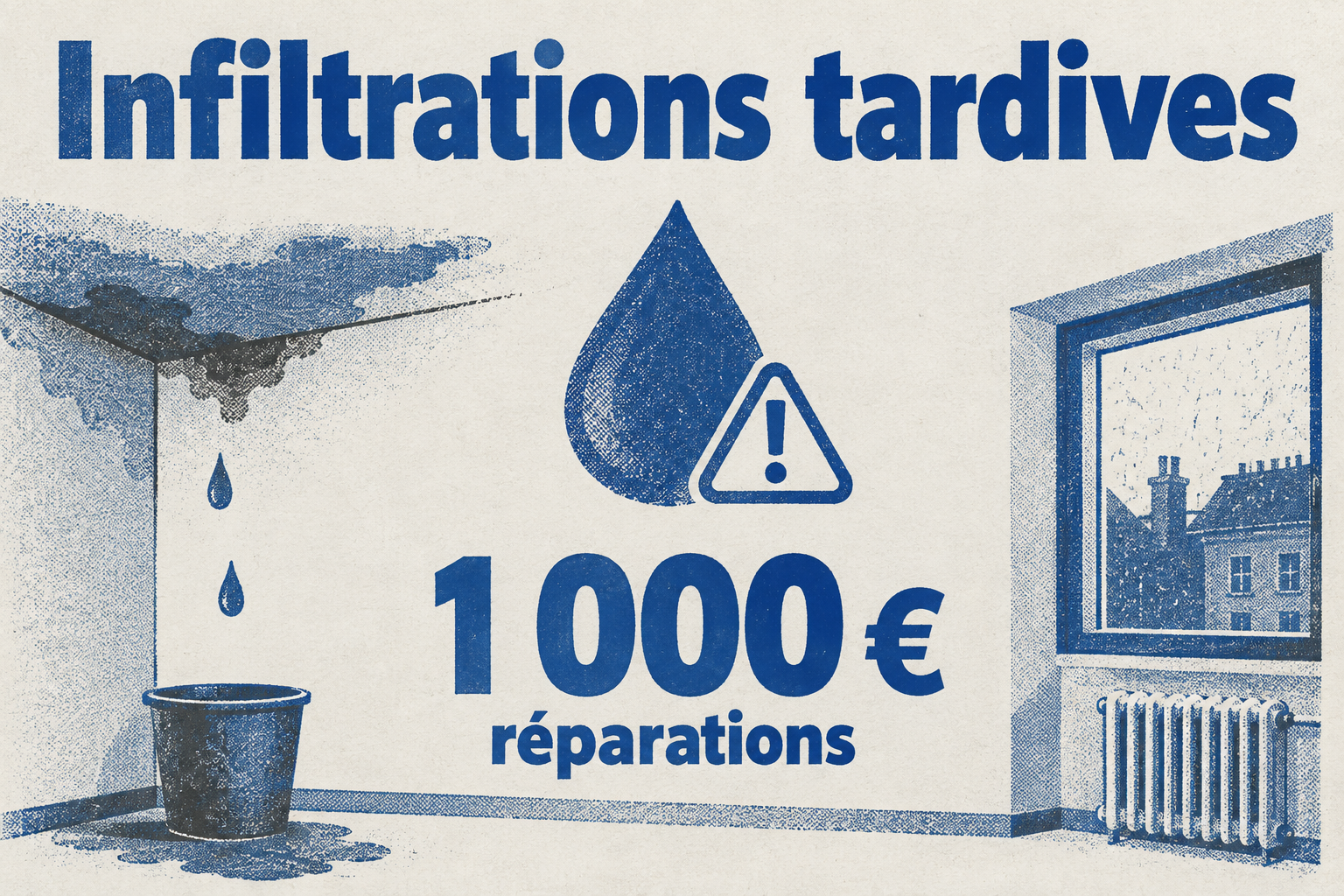 Infographie montrant que des infiltrations d'eau mal gérées derrière une paroi de douche peuvent coûter plus de 1 000 euros en réparations.