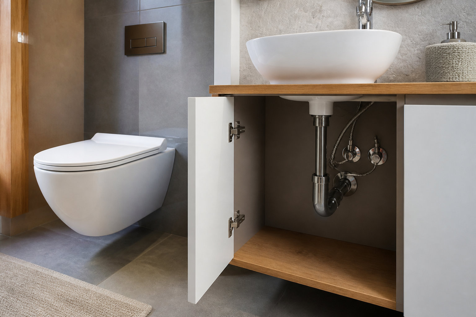Détails techniques et finitions du plan de toilette