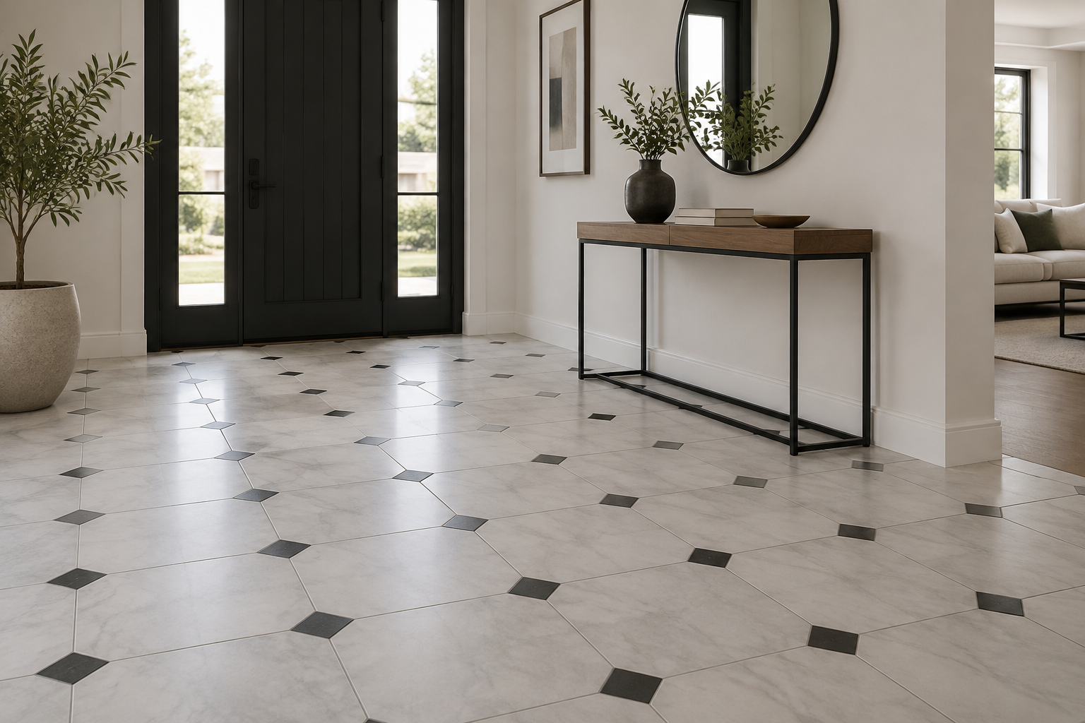Carreaux octogonaux posés dans une pièce intérieure