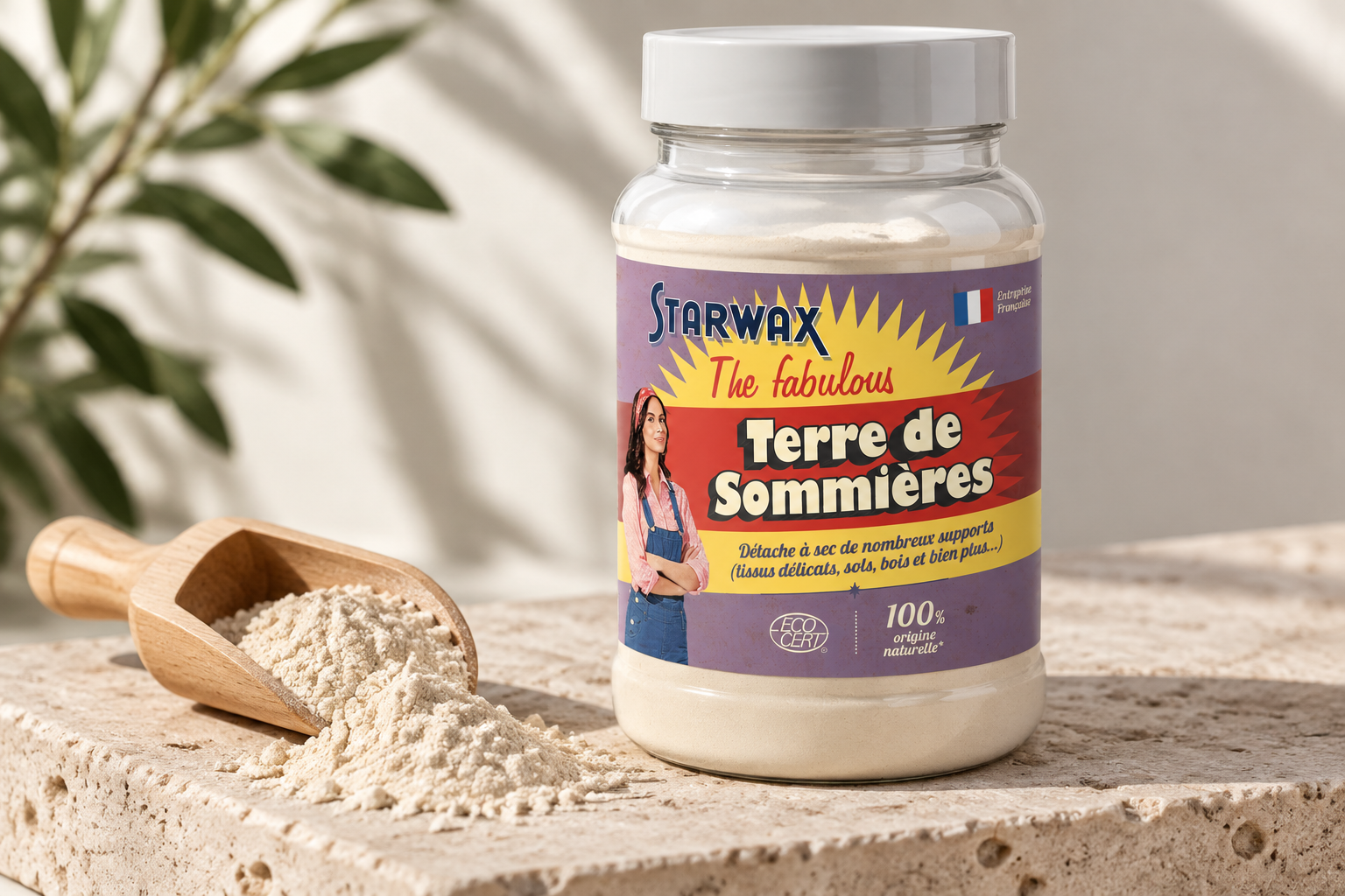 Poudre de Terre de Sommières, argile absorbante pour taches de gras.