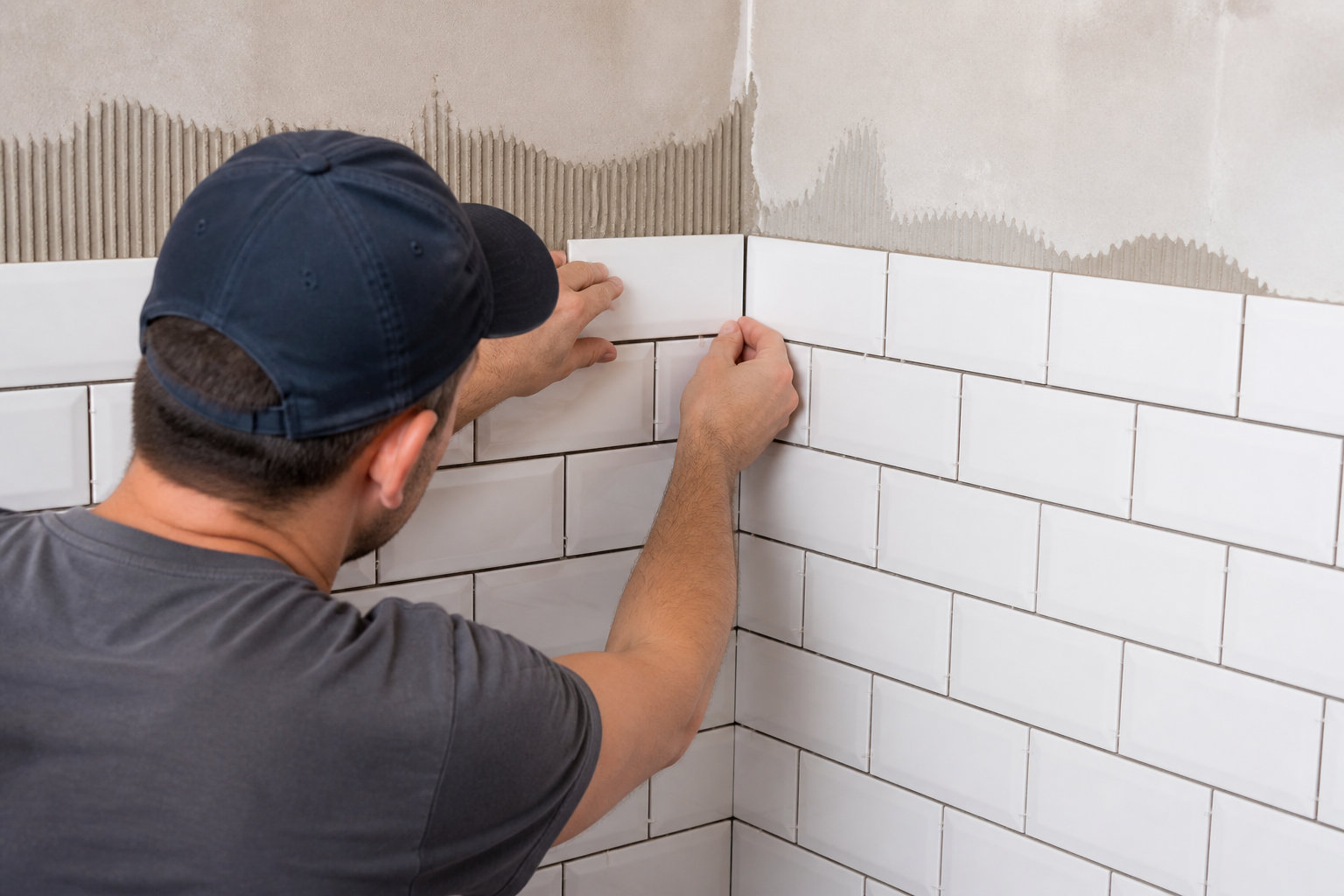 Pose des carreaux métro avec la technique des tasseaux